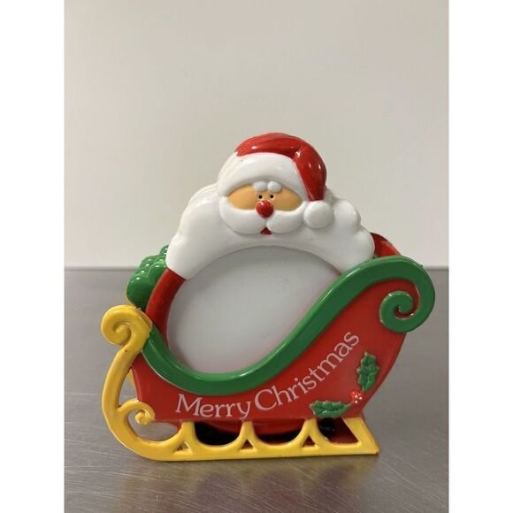 Vintage  Plastic Jolly Santa 5 Piece Coaster Set For Christmas / Holidays - Picture 1 of 4